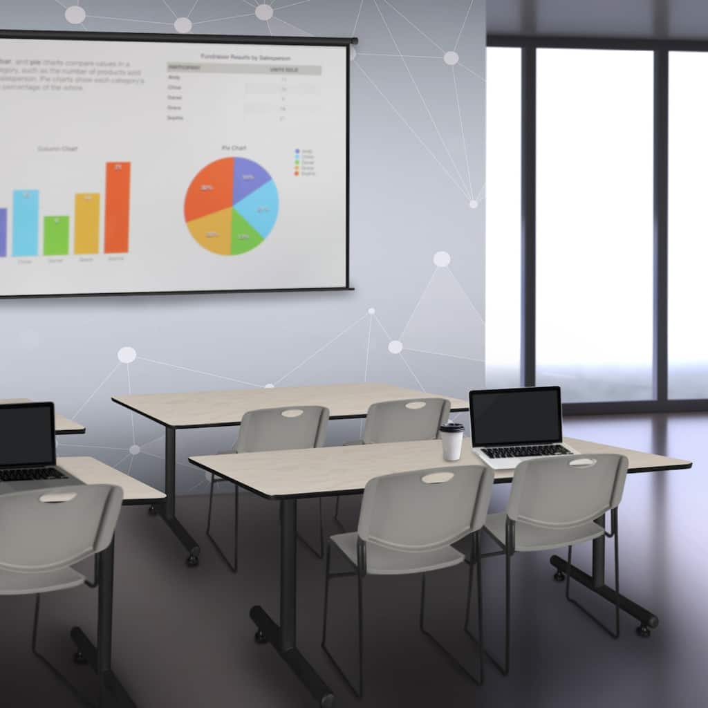 60" x 24" Training Table- Maple & 2 Stack Chairs- Grey - 60" x 24"