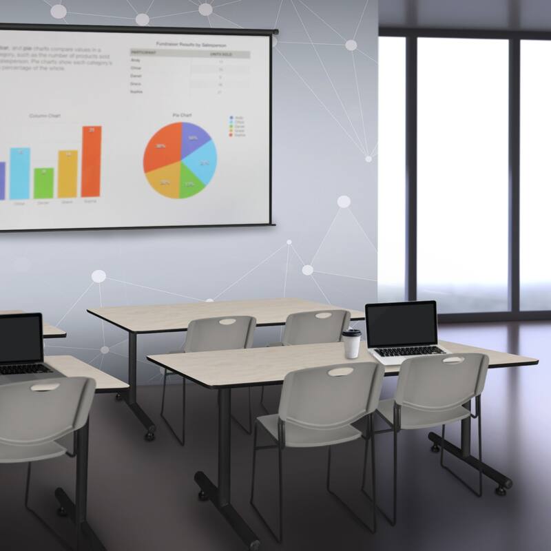 60" x 30" Training Table- Maple and 2 Stack Chairs- Grey - 60" x 30"