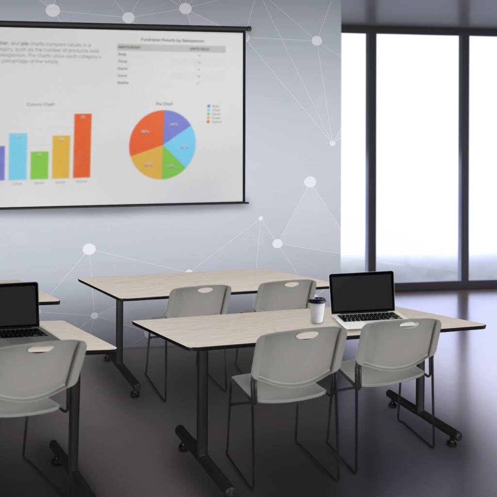 66" x 30" Training Table- Maple and 2 Stack Chairs- Grey - 66" x 30"