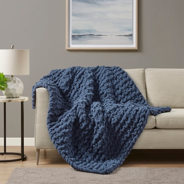 Madison Park Chenille Chunky Knit Throw 50x60" - Navy Blue