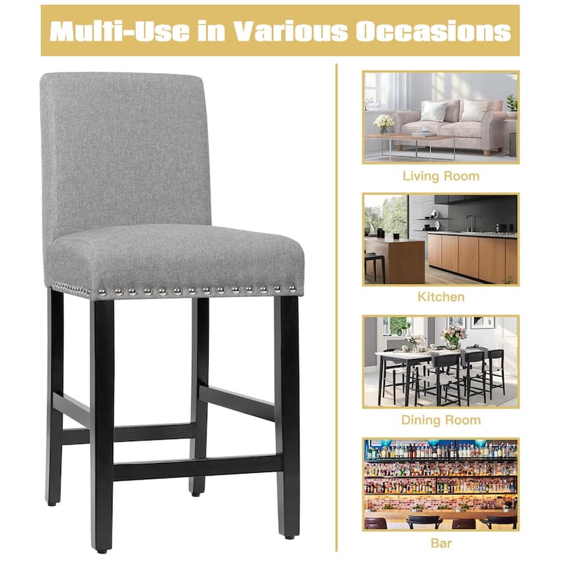 Costway Set of 2 25'' Kitchen Breakfast Chairs Nailhead Bar Stools