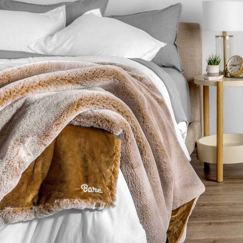 Bare Home Faux Fur Blanket - Ultra-Soft Blanket - Luxurious Fuzzy Warm