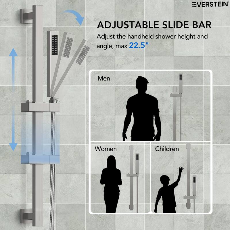Thermostatic Shower System 12" High-Pressure Rainfall Shower Head with Slide Bar Hand Shower