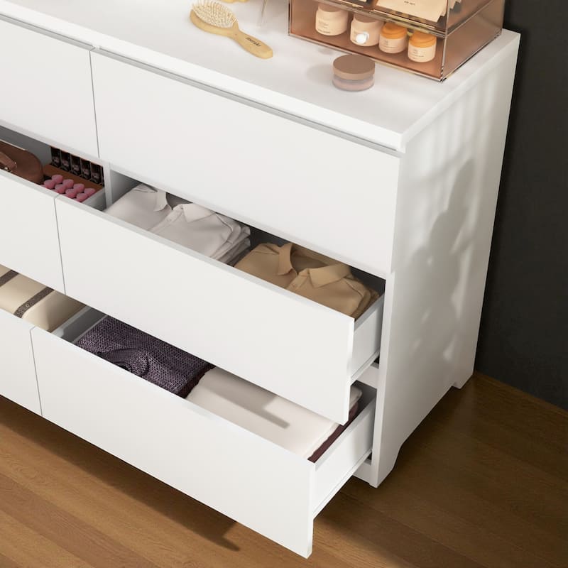 Modern 6-Drawer Dresser Wide Storage Cabinet Wood Clothes Organizer Chest for Bedroom Living Room Entryway Hallway