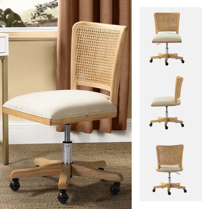 Calcutta Modern Rattan Back Task Chair Office chair with Solid Wood Legs by HULALA HOME