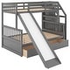 preview thumbnail 7 of 16, Twin Over Full Bunk Bed, Kids Bunkbed Wood Bedframe w/Slide & Storage