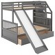 preview thumbnail 10 of 22, Twin over Full Bunk Bed with Storage Drawers & Slide, Multifunction Wood Bunkbed w/Full-Length Guard Rail & Ladder, Slat Support