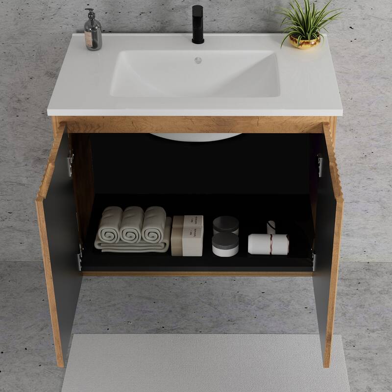 30inch Folding Wall Cabinet With Creamic Sink- Patented 1-Minute Install, Space-Saving & Easy Assemble