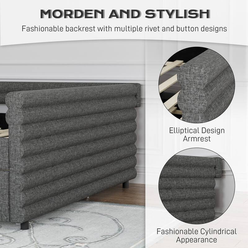 Ouyessir Modern Upholstered Tufted Daybed with Trundle & Drawers