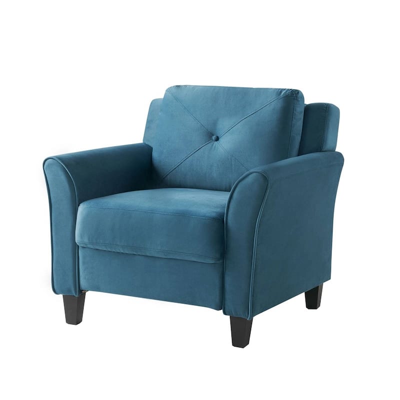 Microfiber Armchair with Button Tufted Back and Flared Arms - 31.5” D x 33.9” W x 32.7'' H - Blue
