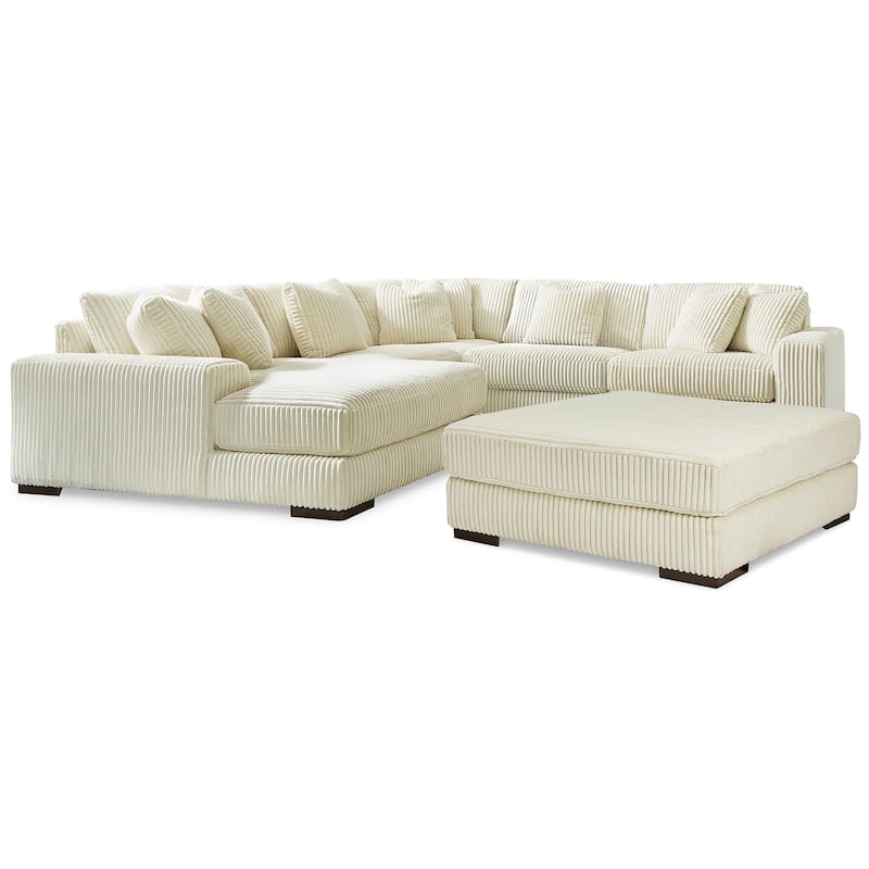 Signature Design by Ashley Lindyn Ivory 5-Piece Sectional with Ottoman - 133" W x 133" D x 38" H - Ivory - Right Facing