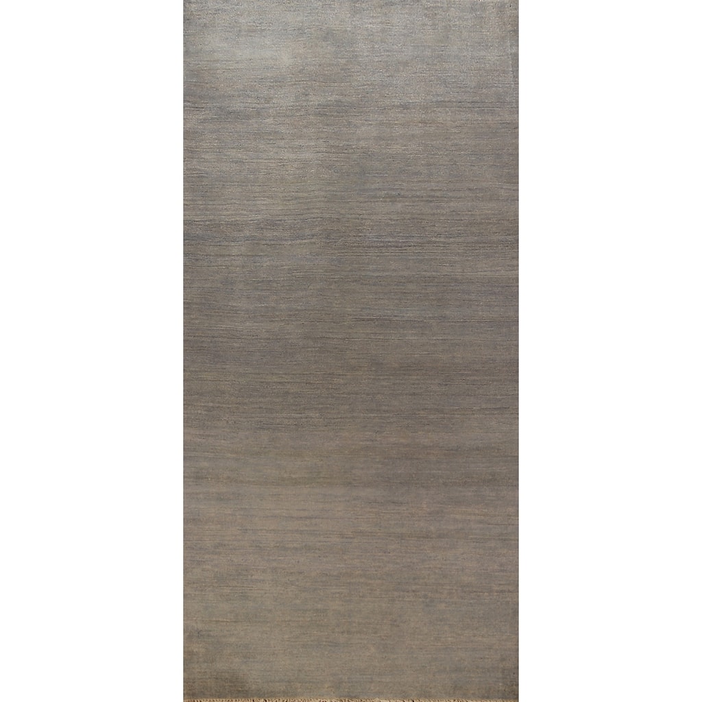 Modern Gray Gabbeh Runner Rug Hand-Knotted Wool Carpet - 3'5" x 9'10"