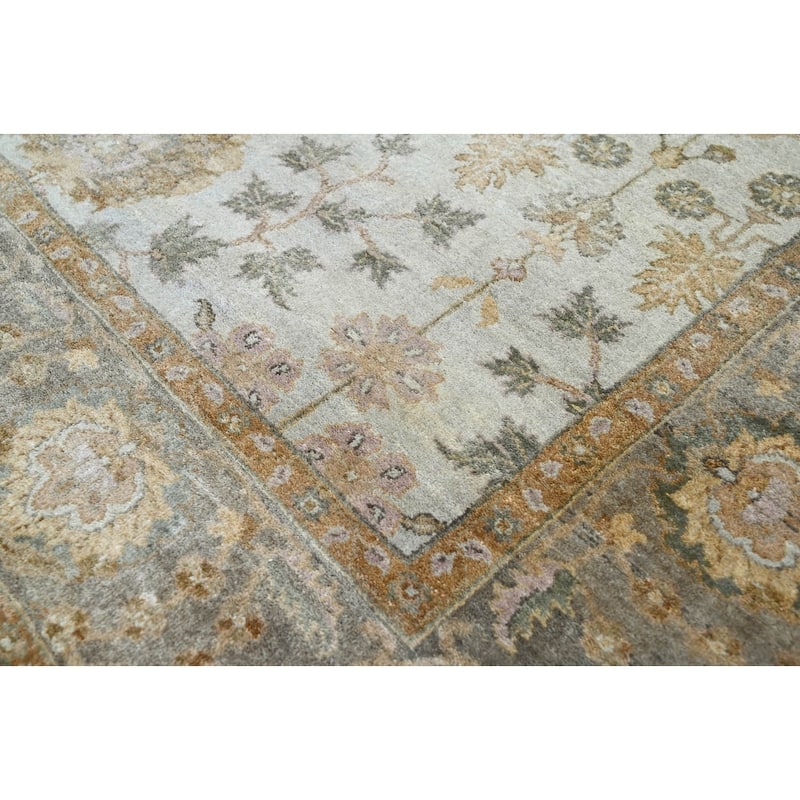 Multi Size Hand Knotted Blue Traditional Oushak Wool Oriental Area Rug - 6' 1'' x 8' 10''