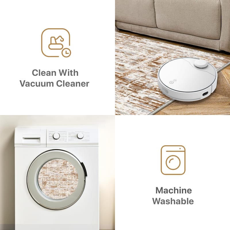 Mcow Modern Collection Low-Pile Machine-Washable Non-Slip Area Rug