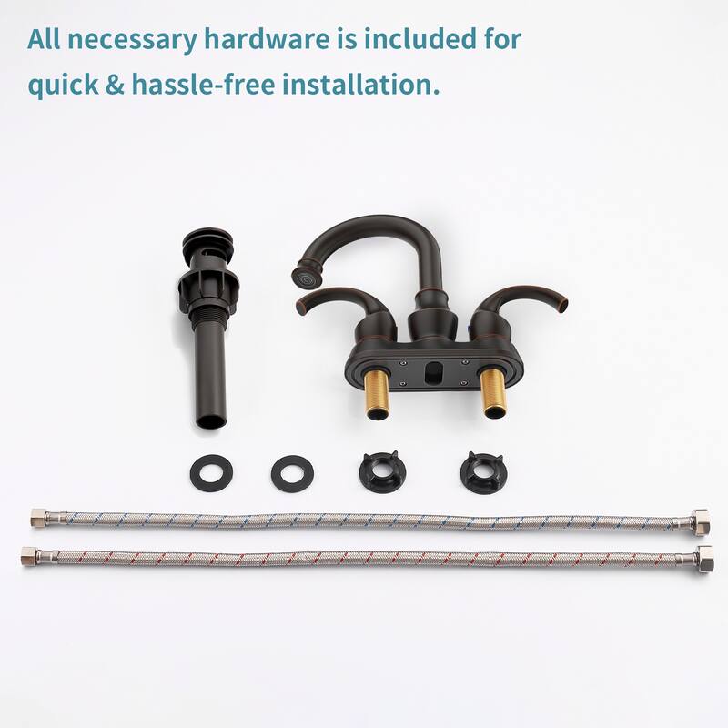 Modern 2 Handle 360 Degree Swivel Bathroom Vanity Sink Faucet with Pop Up Drain and Water Supply Hose, Aerator, Water Saving