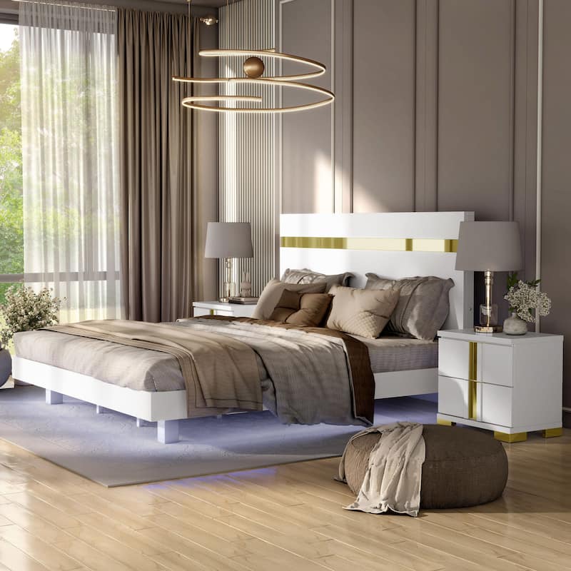 Furniture of America Halifax Modern 3-Piece Wood Platform Bedroom Set with Underbed LED