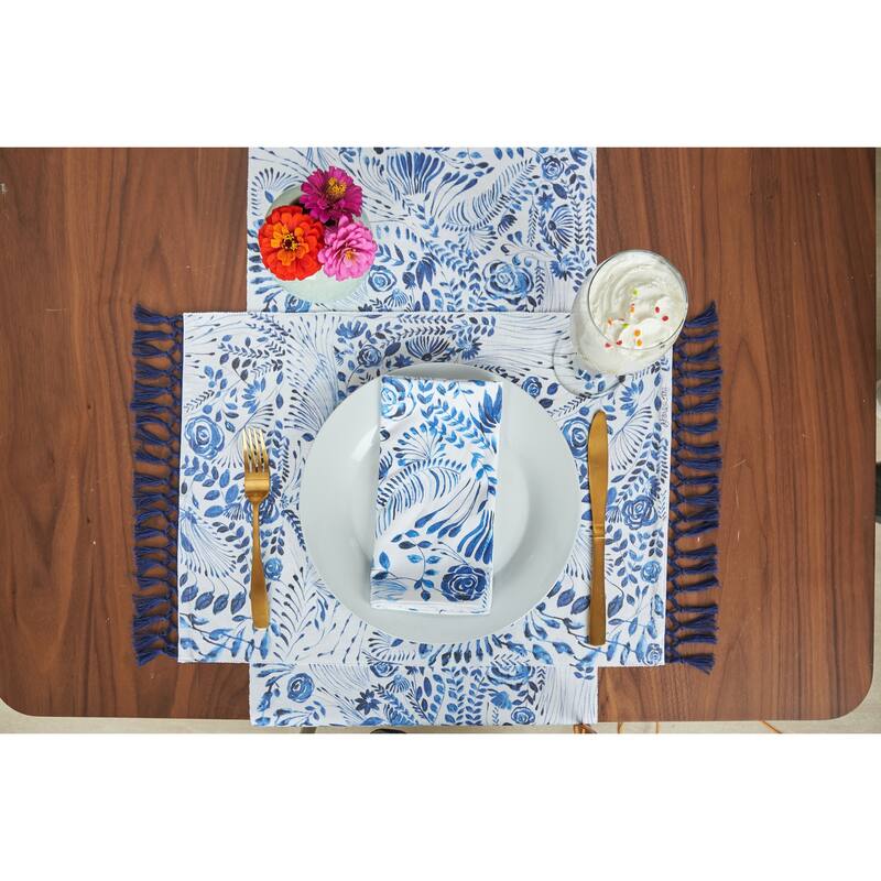 Navy Floral Placemat Set of 4 - 14" x 20" - Rectangle