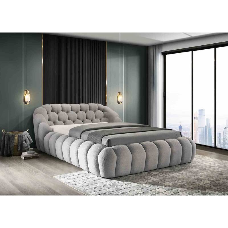 Contemporary Gray Finish Upholstered 1 Piece Platform Bed