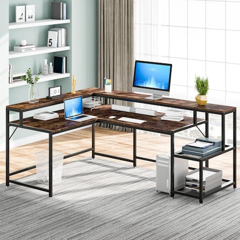 L-Shaped Computer Desk w/ Storage Shelves Corner Writing Table Study Workstation