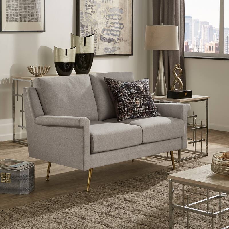 Cade Grey Fabric Loveseat with Gold Metal Legs by iNSPIRE Q Modern