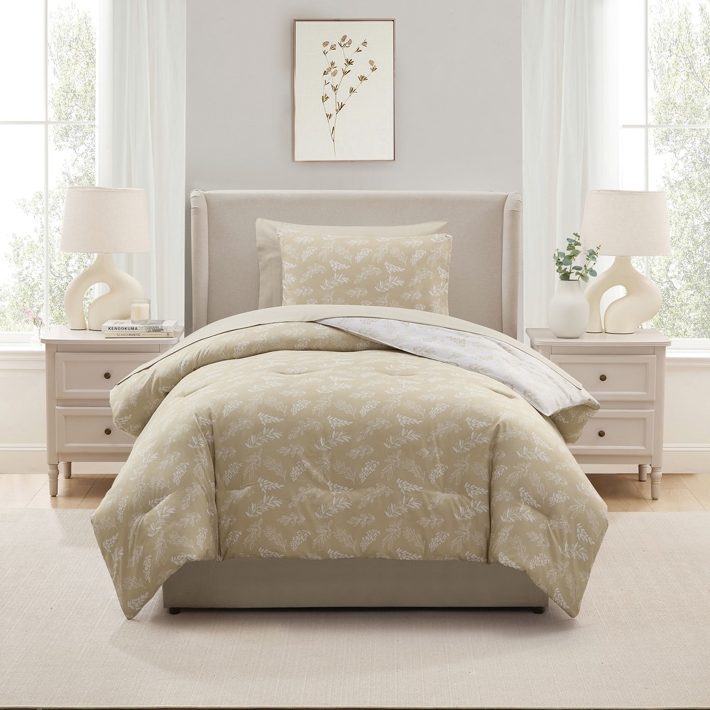 Empyrean 7 Pc Botanical Comforter Set with Sheets, Soft Breathable Lightweight Bedding Bag