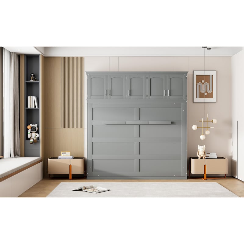 Full Size Modern Multi-function Murphy Bed with Top Cabinets for Apartments