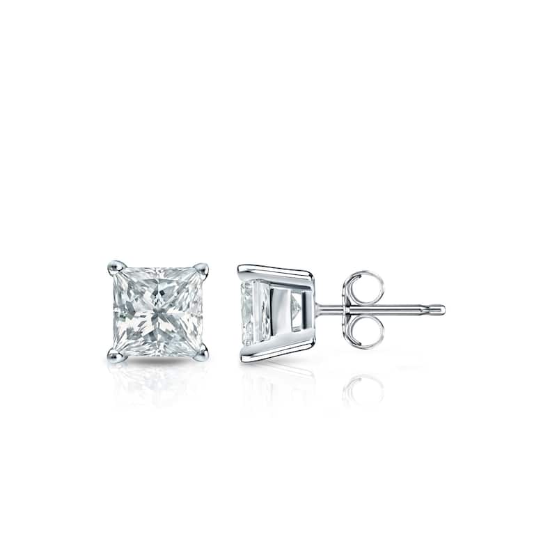 Auriya Natural Princess 4-Prong Diamond Stud Earrings 1.00 to 3.00 ct. tw. Push-Back (F-G VS) - 1.75ct. tw. - Platinum - White