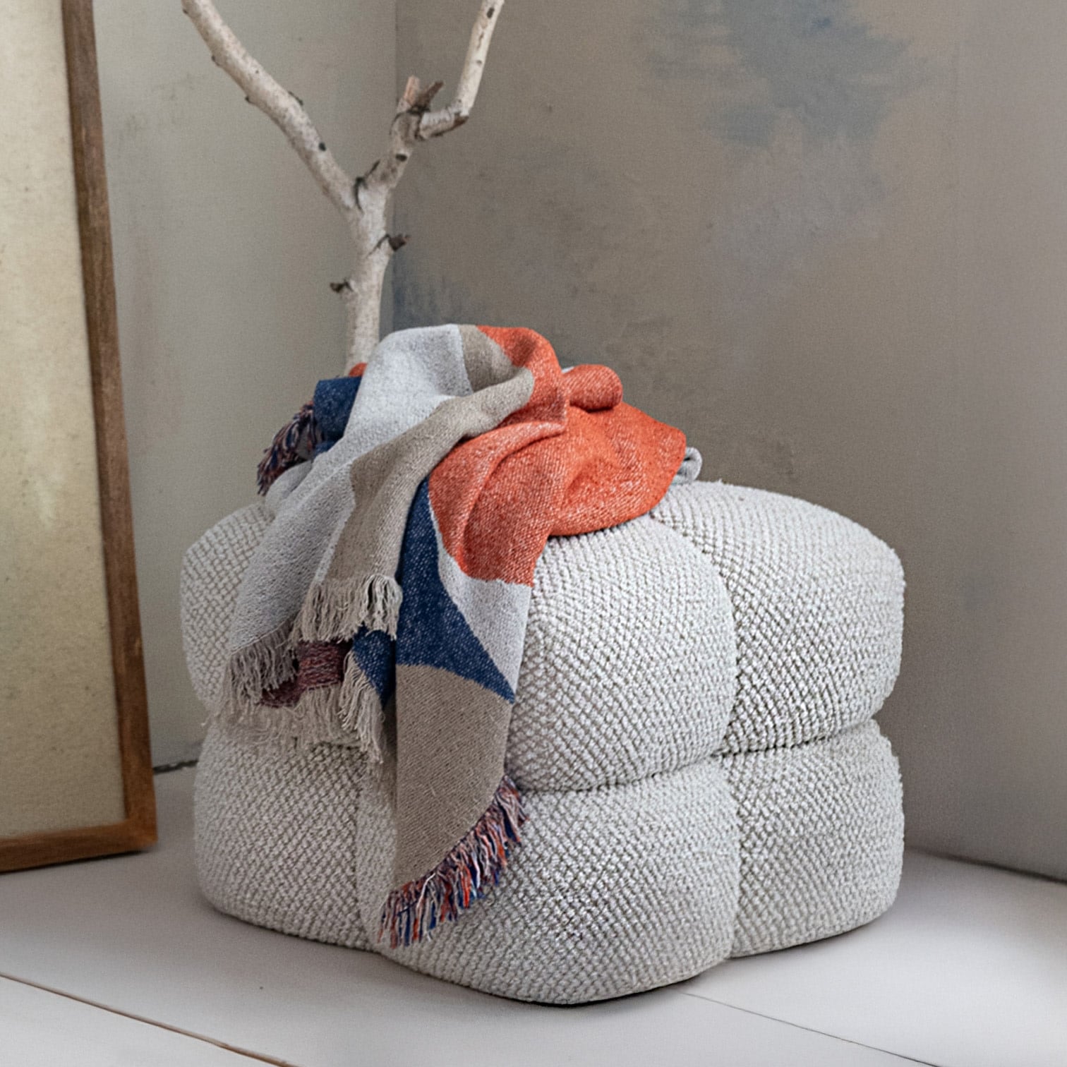 Boucle Upholstered Ottoman