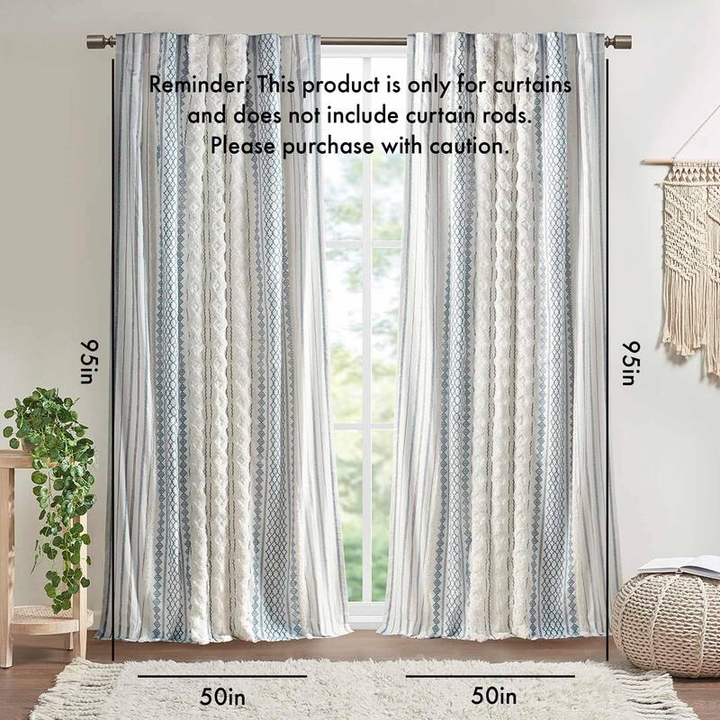 1-Panel 50"W Cotton Geometric Print Curtain Panel with Chenille Stripe