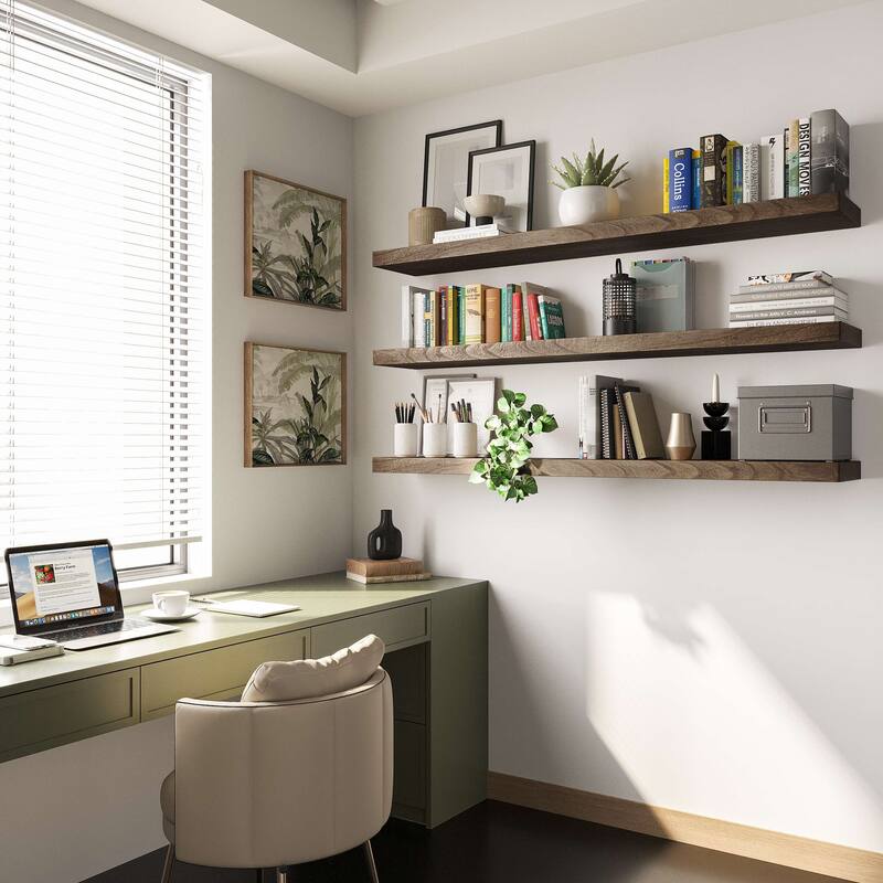 Wallniture Bois Wood Board 60" Long, 10'' Deep, 2" Thick, Hidden Bracket Shelf for Wall, Floating Bookshelf, Special Walnut, 1Pc