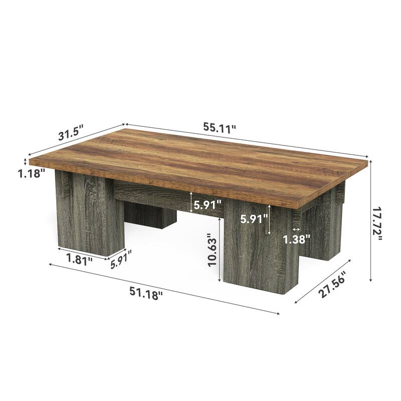 55-Inch Farmhouse Rectangle Coffee Table for Living Room