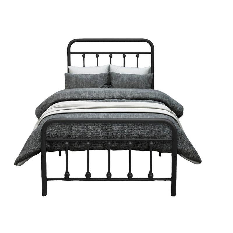 Metal Platform Bed Frame featuring a Headboard, Sturdy Slat Support, No Box Spring Required, and Easy to Assemble‌. - Black - Twin