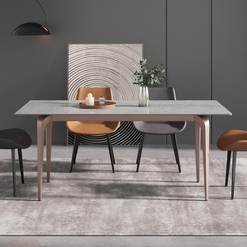 71" Modern Simply Marble Dining Table, Rectangular Sintered Stone Top and Carbon Steel legs - Grey&Purple