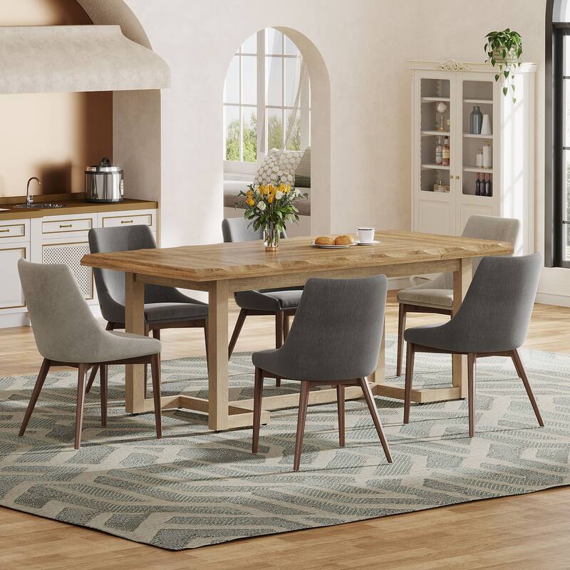 Rectangular Wood Dining Table with Solid Wood Legs, Kitchen Table for Dining/Living Room