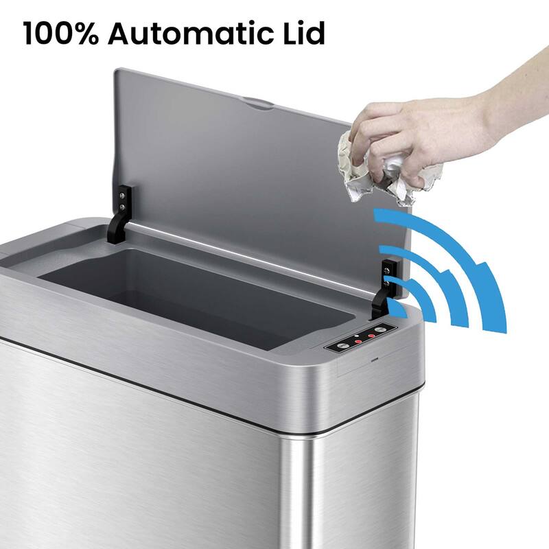 iTouchless 4 Gallon / 15 Liter Slim Stainless Steel Sensor Bathroom Trash Can (Right) with Odor Filter