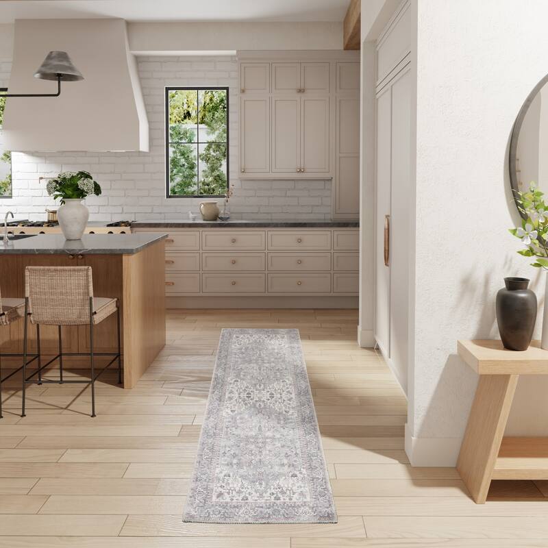 Quyoh Power Loomed Distressed Floral Area Rug By HomeRoots - 8' Runner