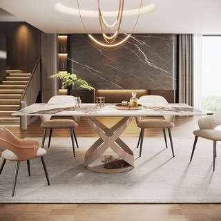 78.74" Modern Dining Table for 8, Rectangular Sintered Stone Top - Bed ...