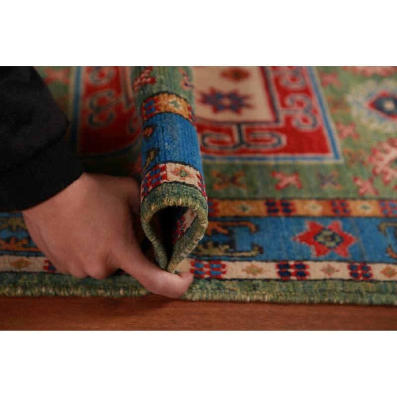 Green Kazak Foyer Rug Hand-Knotted Wool Carpet - 2'8"x 3'11"