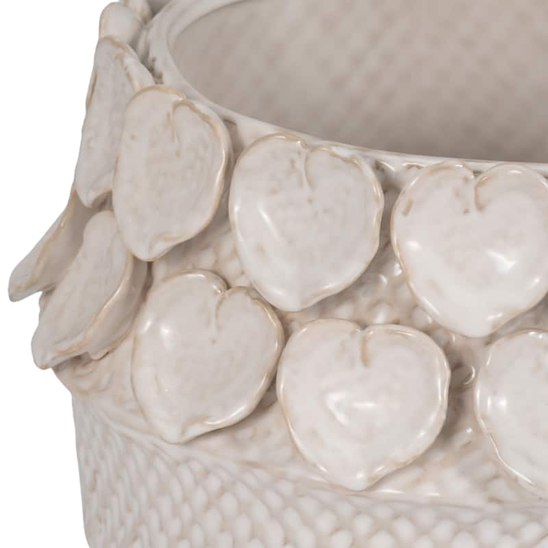Stylish Ceramic Planter with Sculptural Leaf Heart Details