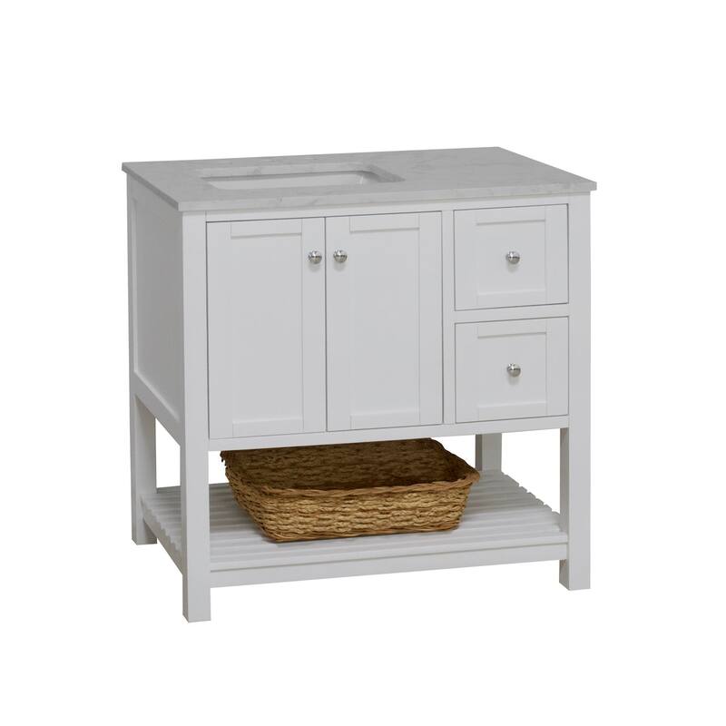 KitchenBathCollection Lakeshore 36" Bathroom Vanity with Engineered Carrara Top