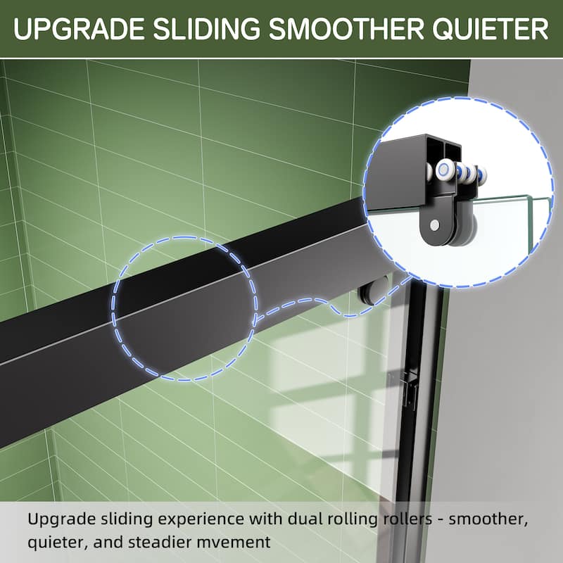 Modern 60 Inch Double Sliding Shower Door, ANSI Certified Glass, Adjustable Width, Stainless Steel Rollers