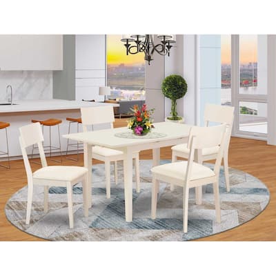 5-Piece Linen White Finish Solid Wood Top - Rectangular Dining Room Set - Seats-4