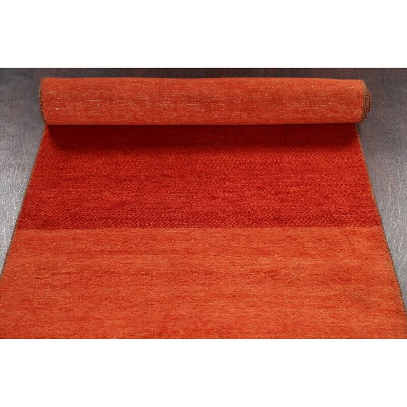 Striped Contemporary Gabbeh Kashkoli Oriental Wool Runner Rug Handmade - 2'7" x 12'8"