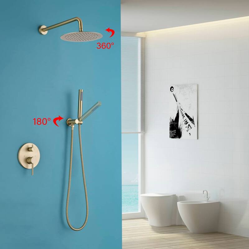 Wall Mounted Shower Faucet With Handheld Sprayer 10 Inch Shower Head Combo Set Modern Rainfall Shower System With Hand Shower