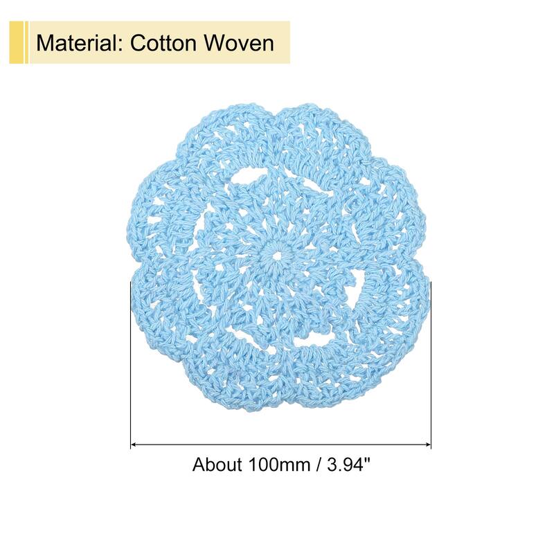 Crochet Doilies, 4Pcs 4" - Cotton Woven Round Fabric Coasters - 100mm - Light Blue