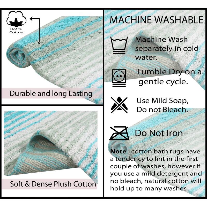 Gradiation Rug Collection 100% Cotton Non-Slip Bath Rug Set, 3 Piece Machine Washable- Bathroom Rug, Bath Rug, U Shaped Contour