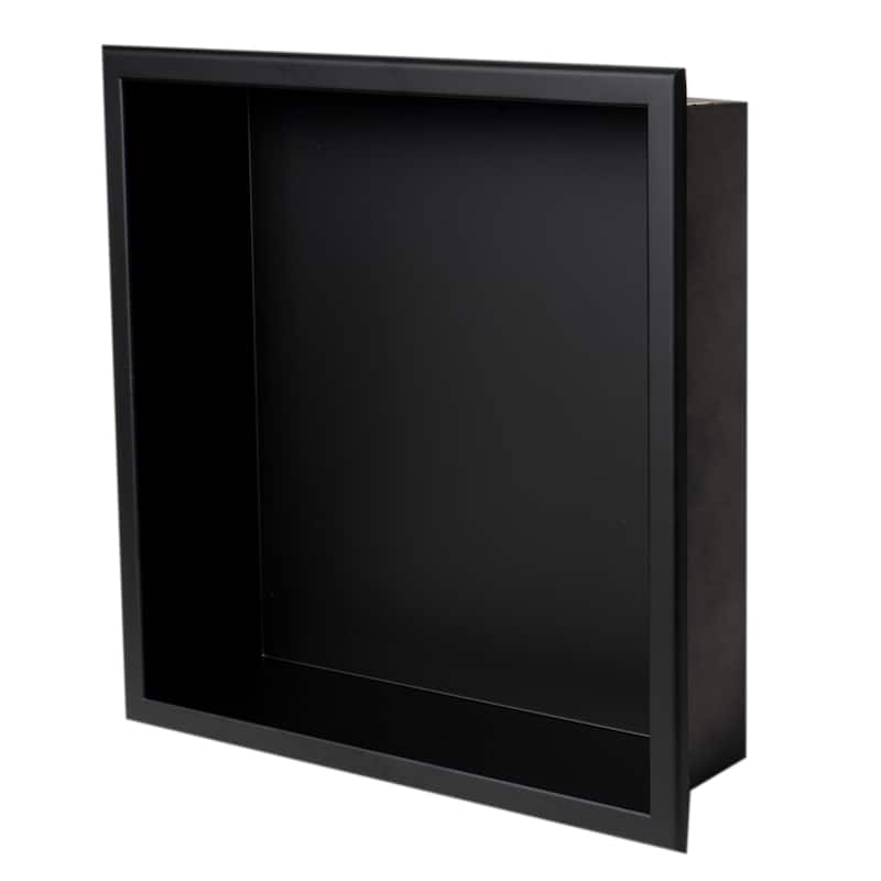 ALFI brand 16" x 16" Black Matte Stainless Steel Square Single Shelf Bath Shower Niche