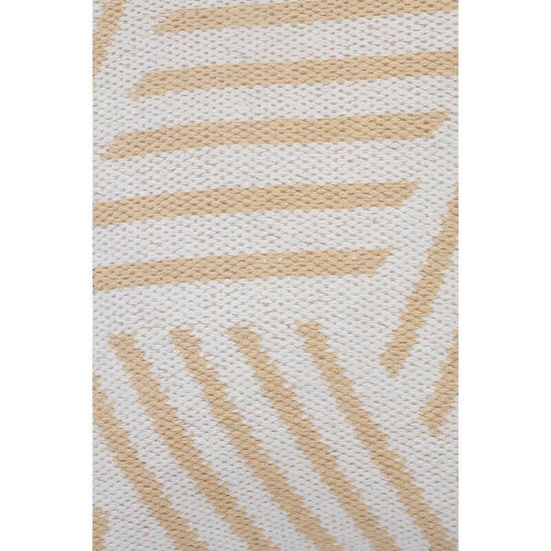 20" Tan and White Geometric Striped Square Throw Pillow
