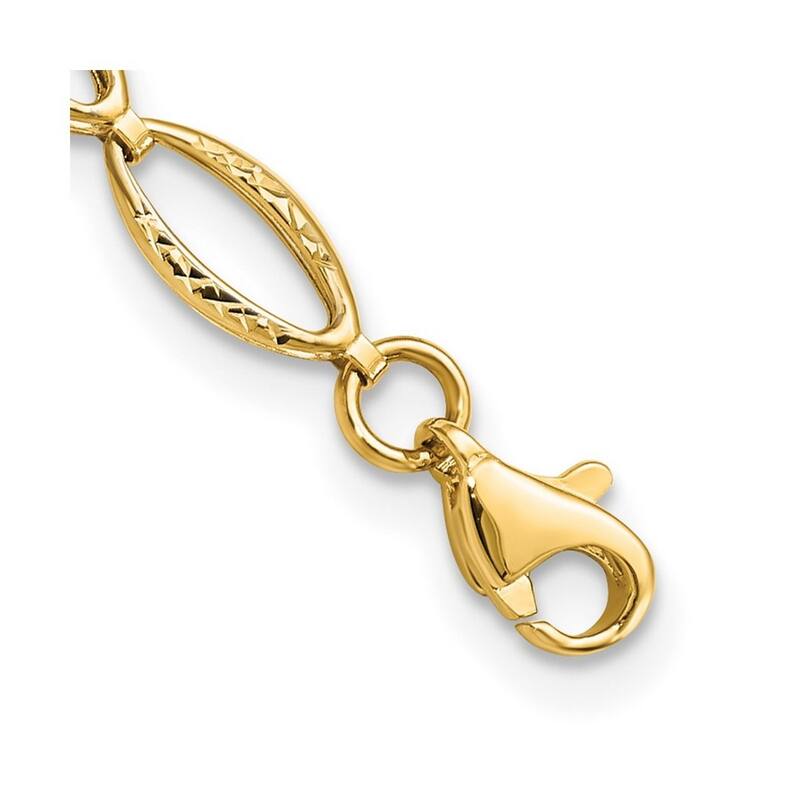 Curata 14k Yellow Gold Fancy Polished and Sparkle Cut Bracelet 7 Inch
