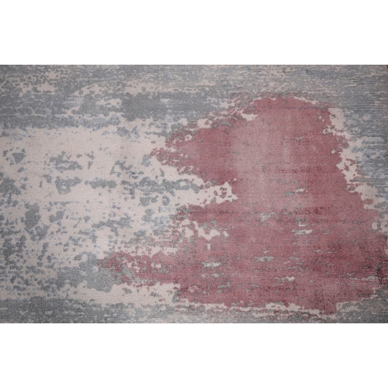 Gray Abstract Indian Area Rug Hand-Knotted Wool Carpet - 8'11"x 11'11"